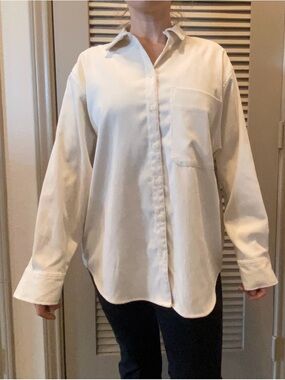 A New Day Ribbed Classic Oversized Button-Up Shirt in Off-White